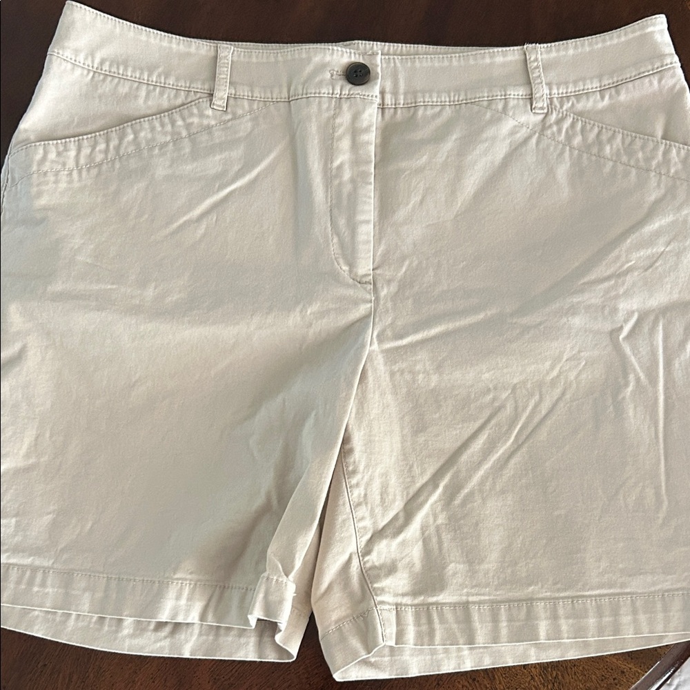Talbots perfect shorts-7”, khaki and white. Size 12